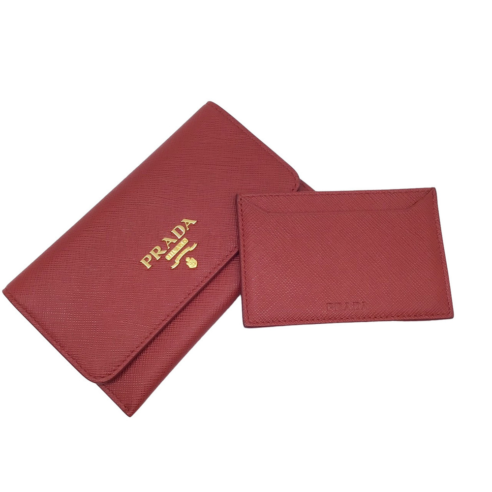 PRADA Card Case Wallet Saffiano Red Pass Pouch Business Holder Leather